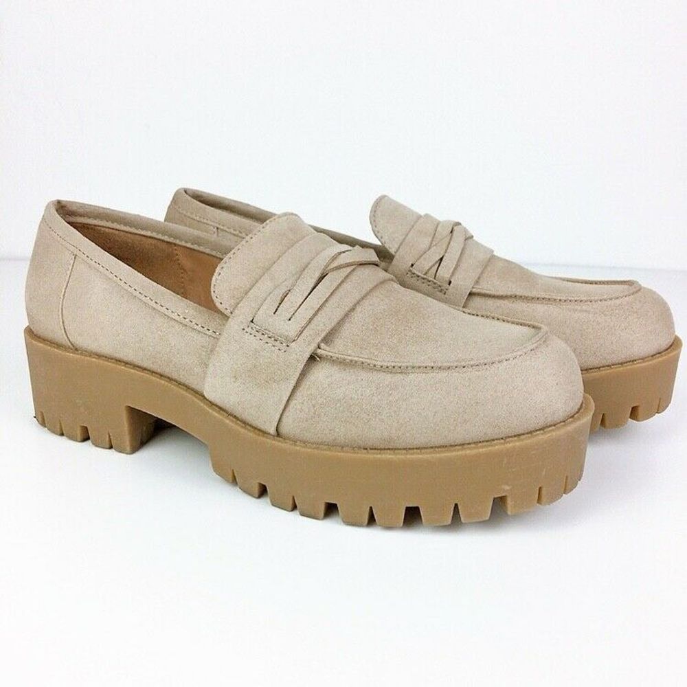 Asos Tan Faux Suede Loafers Size 6 Lug Bottom